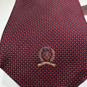 Tommy Hilfiger Red & Blue Pattern Tie,100% Silk With Small Crest Logo